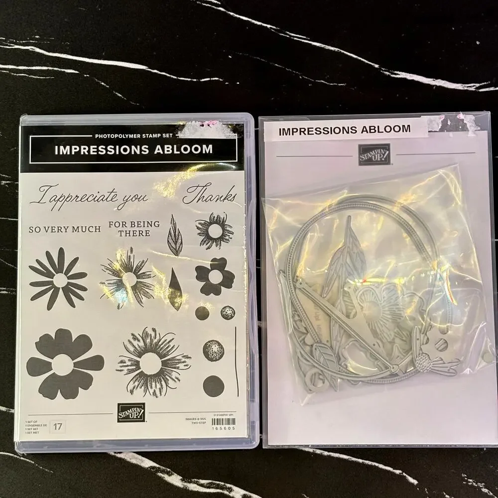 Stampin Up Impressions Abloom Stamp Set & Coordinating Dies Bundle Lot